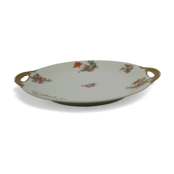LIMOGES Porcelain Floral Platter With Gold Handles, France Vintage 11" - Picture 6 of 11